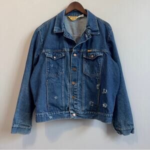 Rustler Vintage Heavy Denim Distressed Jean Jacket 80s 90s Size XL